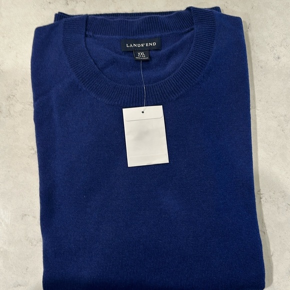 Lands End 100% cashmere men’s crewneck sweater in liberty blue